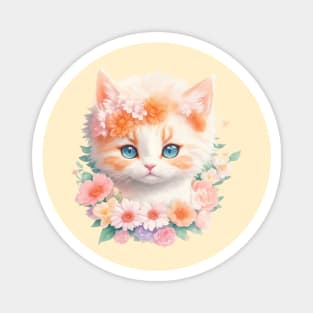 Whimsical Blooming Beauty: Vintage-Inspired Feline Floral Enchantment Magnet